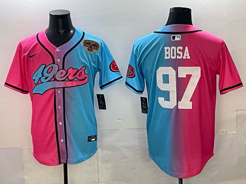 Men 2025 San Francisco 49ers #97 Bosa Pink Blue Nike Limited NFL Jersey 06